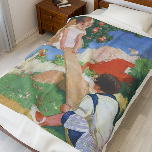 See Saw by Albert Hencke | Vintage Nursery Illustration | Velveteen Plush Blanket