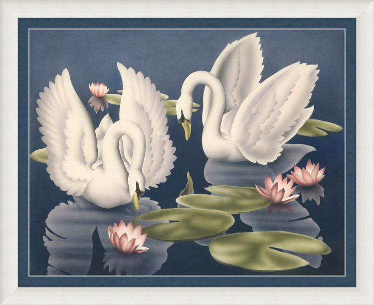Custom Framed Turner Swans and Lillies | Premium Giclee Print | Vintage Bird Lithograph