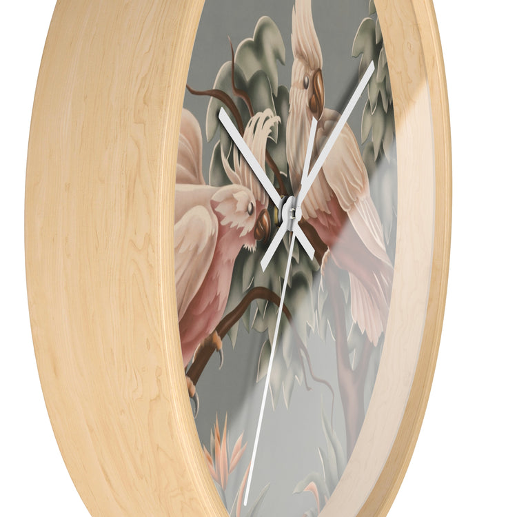 Turner White Cockatoos Wall Clock — Vintage Tropical Bird Lithograph Home Decor