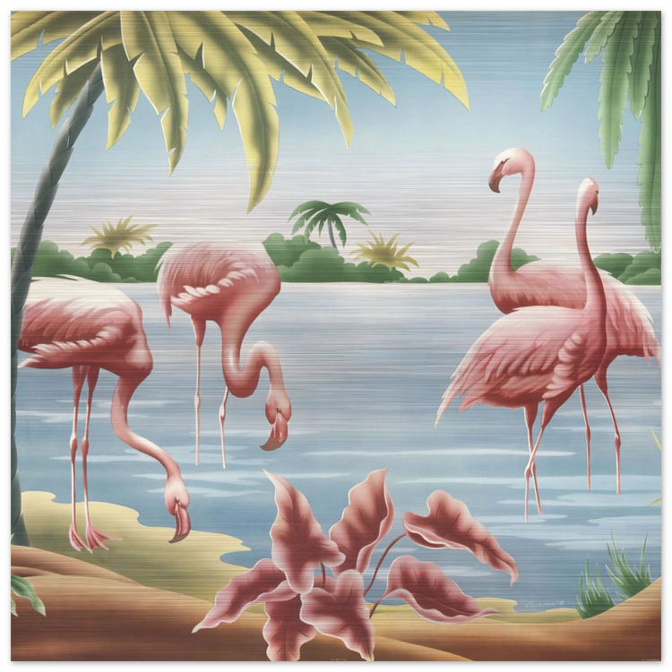 Turner Flamingo Brushed Aluminum Print | Vintage Tropical Bird Lithograph Metal Art