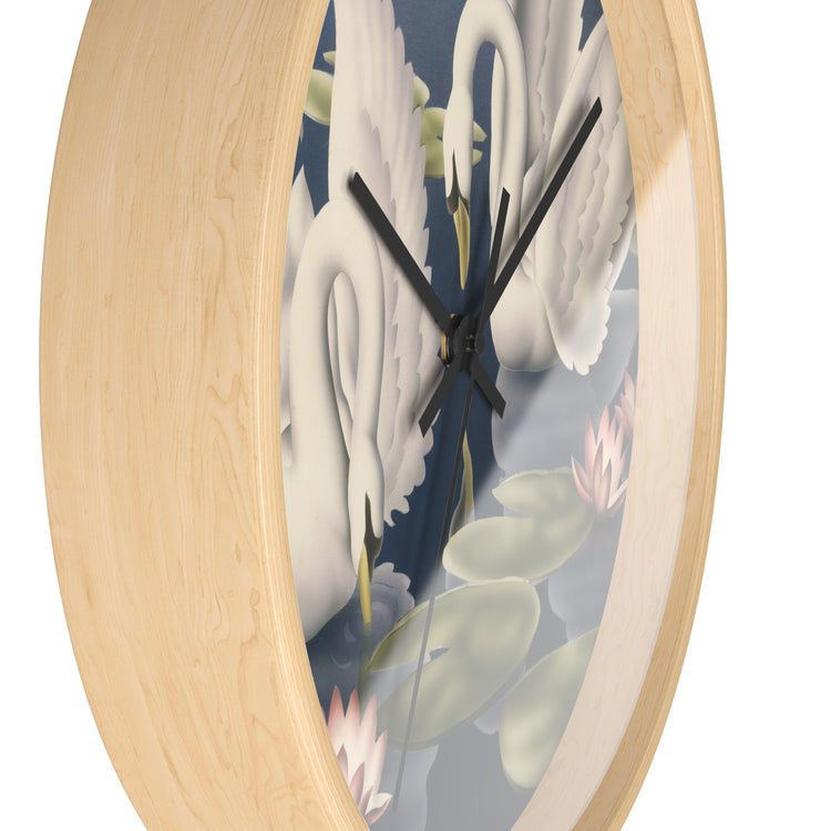 Turner Swans and Lillies Wall Clock — Vintage Bird Lithograph Home Decor