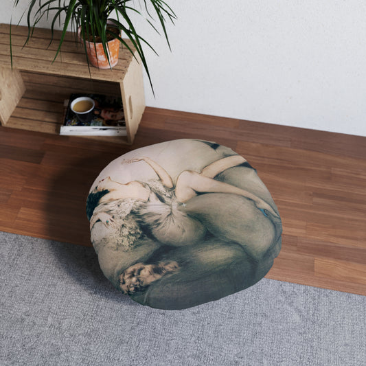 Cigarette Memories by Louis Icart | Round Tufted Floor Pillow | Art Deco Home Decor