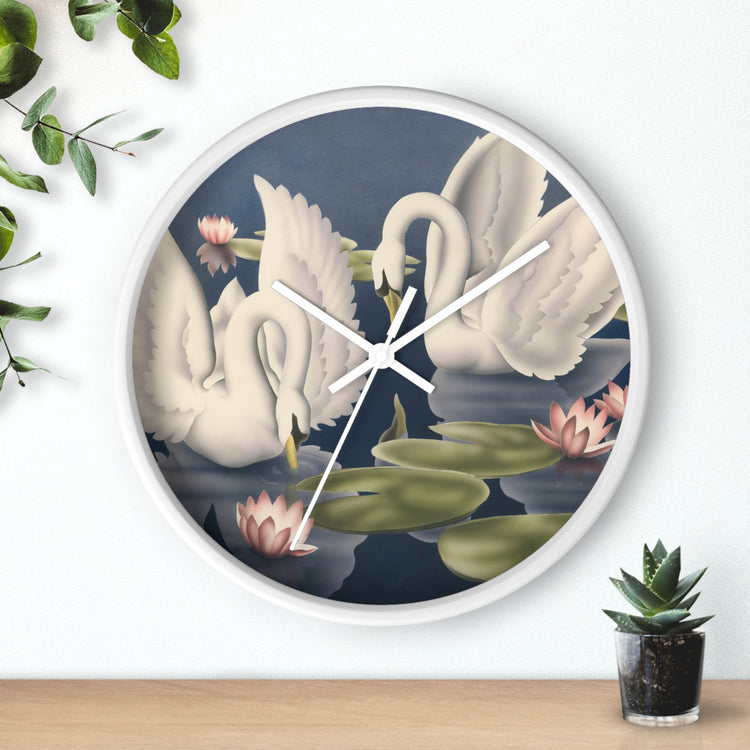 Turner Swans and Lillies Wall Clock — Vintage Bird Lithograph Home Decor