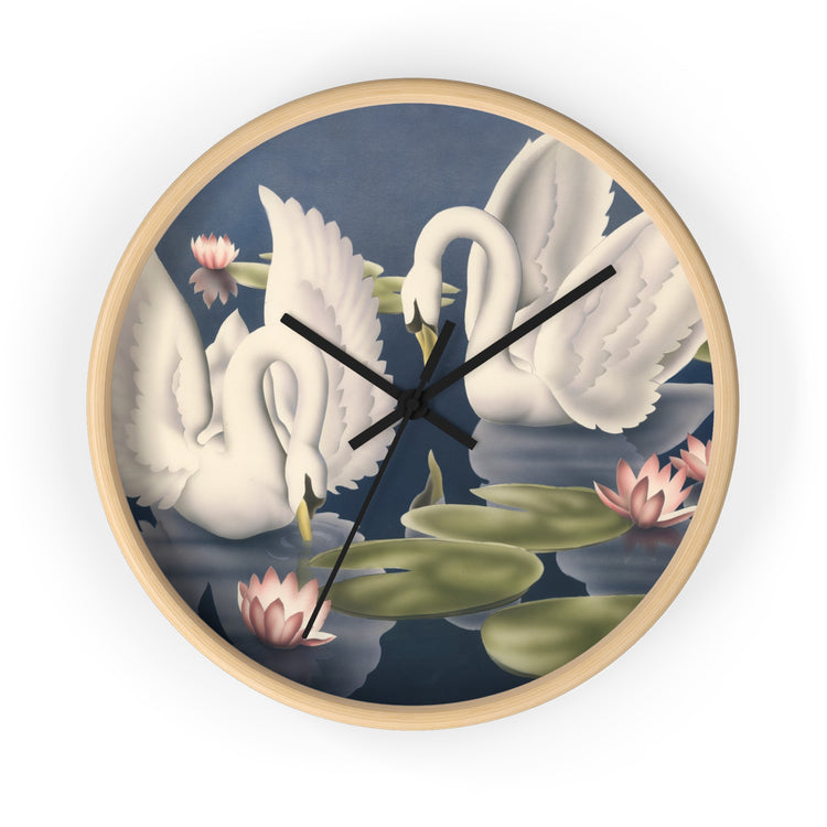 Turner Swans and Lillies Wall Clock — Vintage Bird Lithograph Home Decor