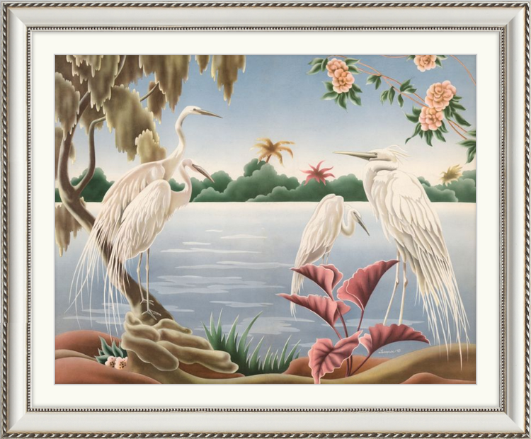 Custom Framed Turner Egrets | Premium Giclee Print | Vintage Bird Lithograph
