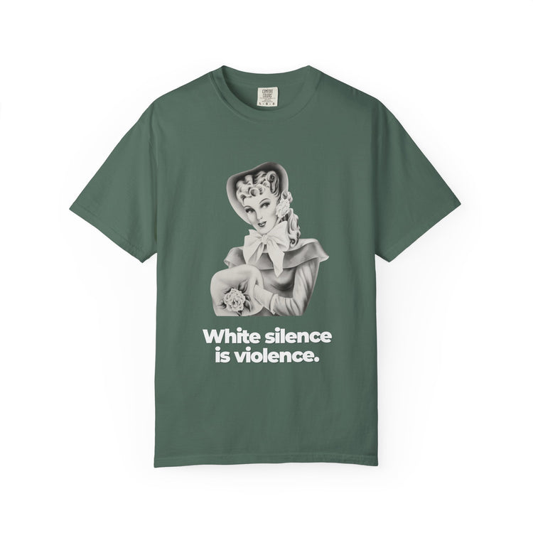 "White Silence is Violence" Vintage Portrait Tee | Activist Apparel | Garment-Dyed Heavyweight Crewneck