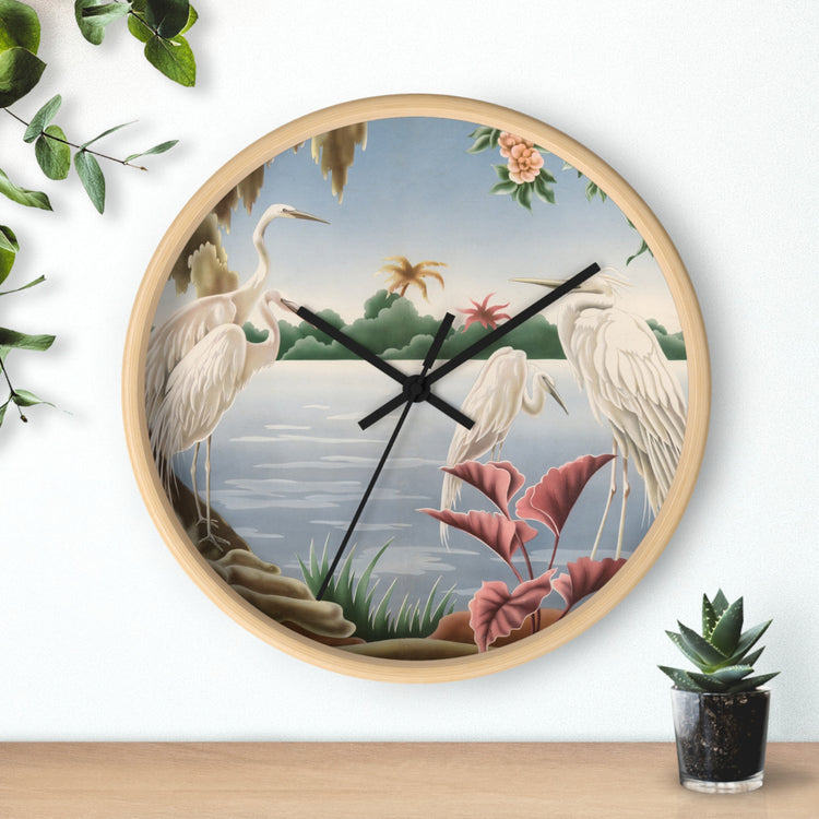 Turner Egrets Wall Clock — Vintage Lakeside Bird Lithograph Home Decor