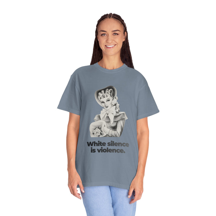 "White Silence is Violence" Vintage Portrait Tee | Activist Apparel | Garment-Dyed Heavyweight Crewneck