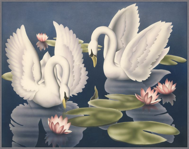 Custom Framed Turner Swans and Lillies | Premium Giclee Print | Vintage Bird Lithograph