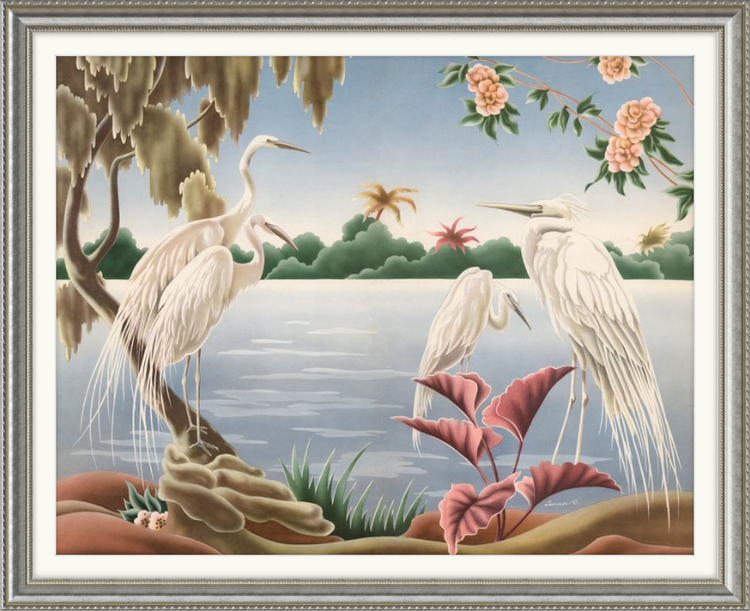 Custom Framed Turner Egrets | Premium Giclee Print | Vintage Bird Lithograph