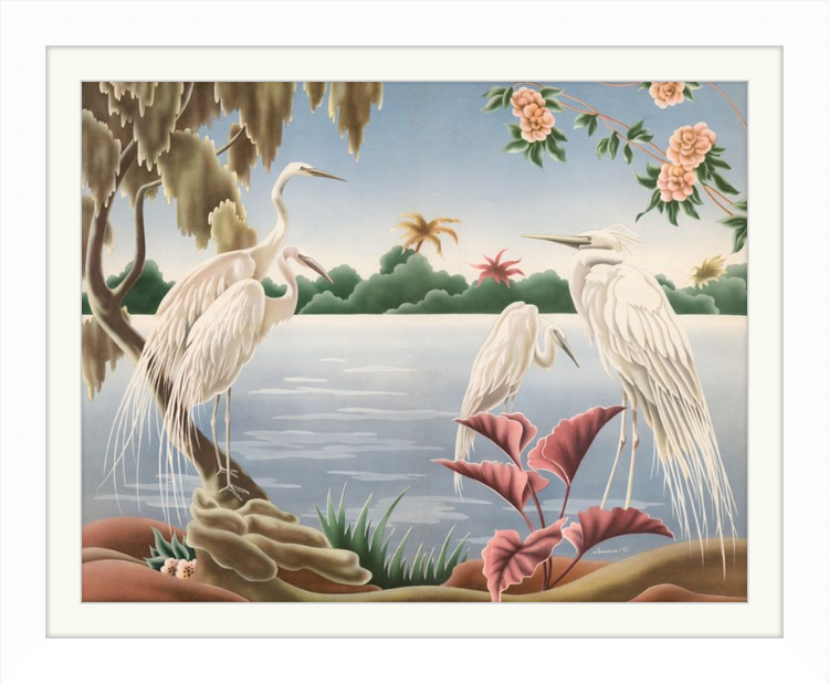 Custom Framed Turner Egrets | Premium Giclee Print | Vintage Bird Lithograph