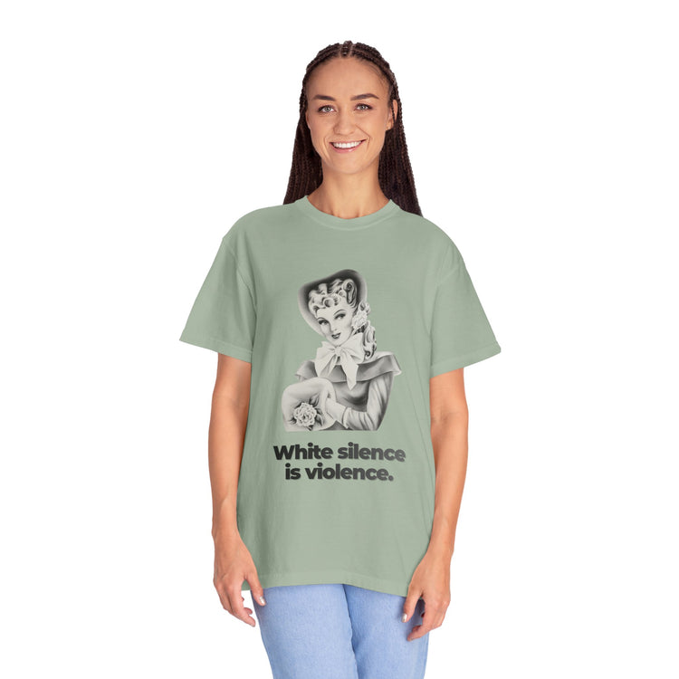 "White Silence is Violence" Vintage Portrait Tee | Activist Apparel | Garment-Dyed Heavyweight Crewneck