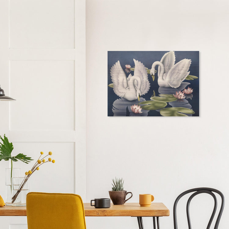 Turner Swans and Lillies Brushed Aluminum Print | Vintage Bird Lithograph Metal Art