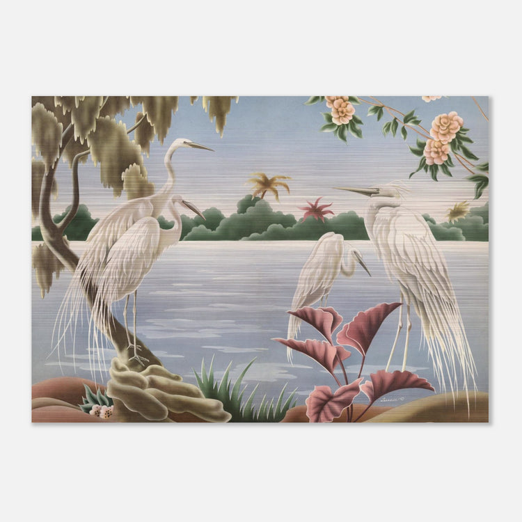 Turner Egrets Brushed Aluminum Print | Vintage Lakeside Bird Lithograph Metal Art