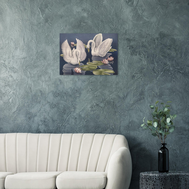 Turner Swans and Lillies Brushed Aluminum Print | Vintage Bird Lithograph Metal Art