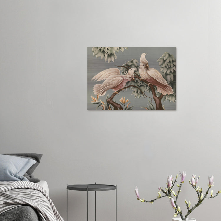 Turner White Cockatoos Brushed Aluminum Print | Vintage Tropical Bird Lithograph Metal Art