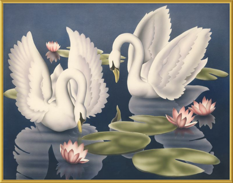 Custom Framed Turner Swans and Lillies | Premium Giclee Print | Vintage Bird Lithograph