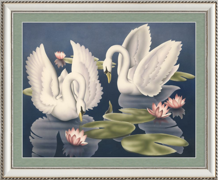 Custom Framed Turner Swans and Lillies | Premium Giclee Print | Vintage Bird Lithograph