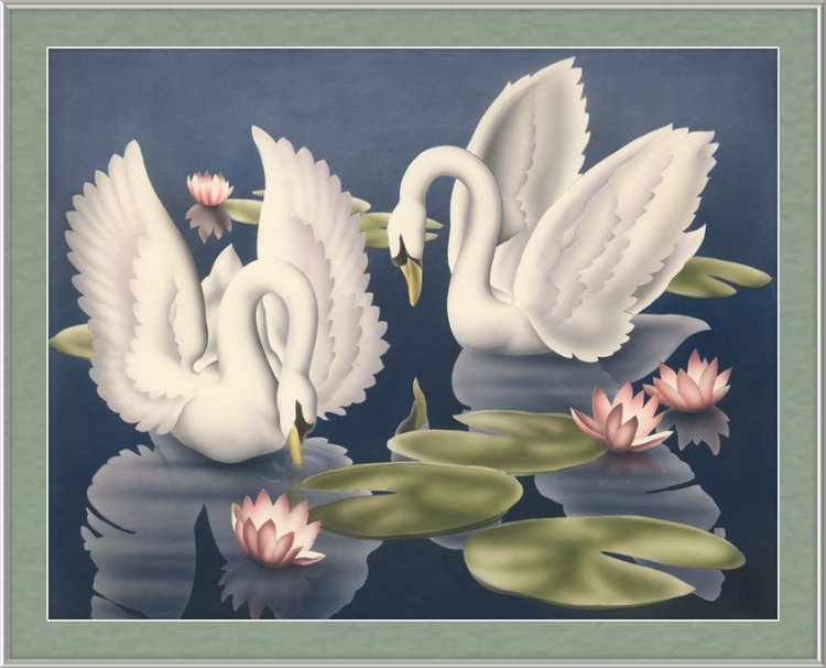 Custom Framed Turner Swans and Lillies | Premium Giclee Print | Vintage Bird Lithograph