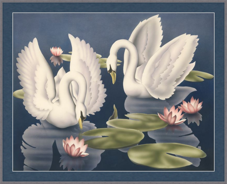 Custom Framed Turner Swans and Lillies | Premium Giclee Print | Vintage Bird Lithograph