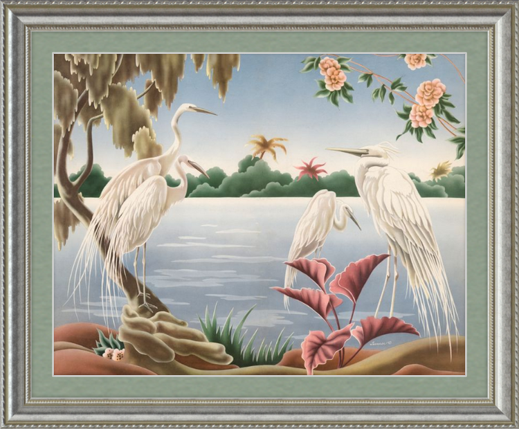 Custom Framed Turner Egrets | Premium Giclee Print | Vintage Bird Lithograph