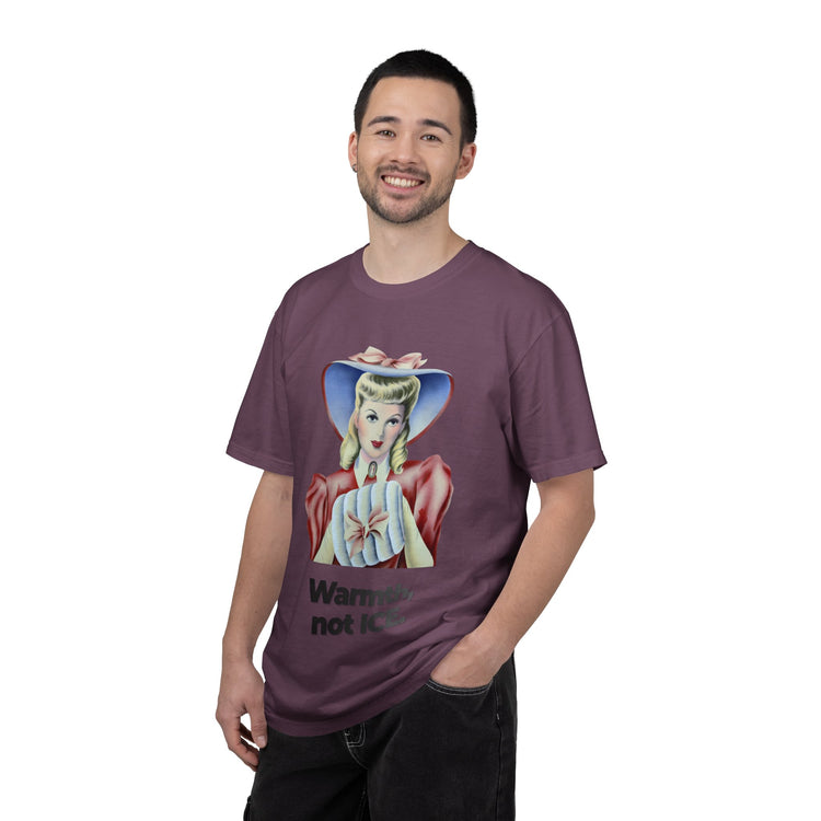 "Warmth, not ICE" Vintage Portrait Tee | Pro-Immigrant Activism | Garment-Dyed Heavyweight Crewneck
