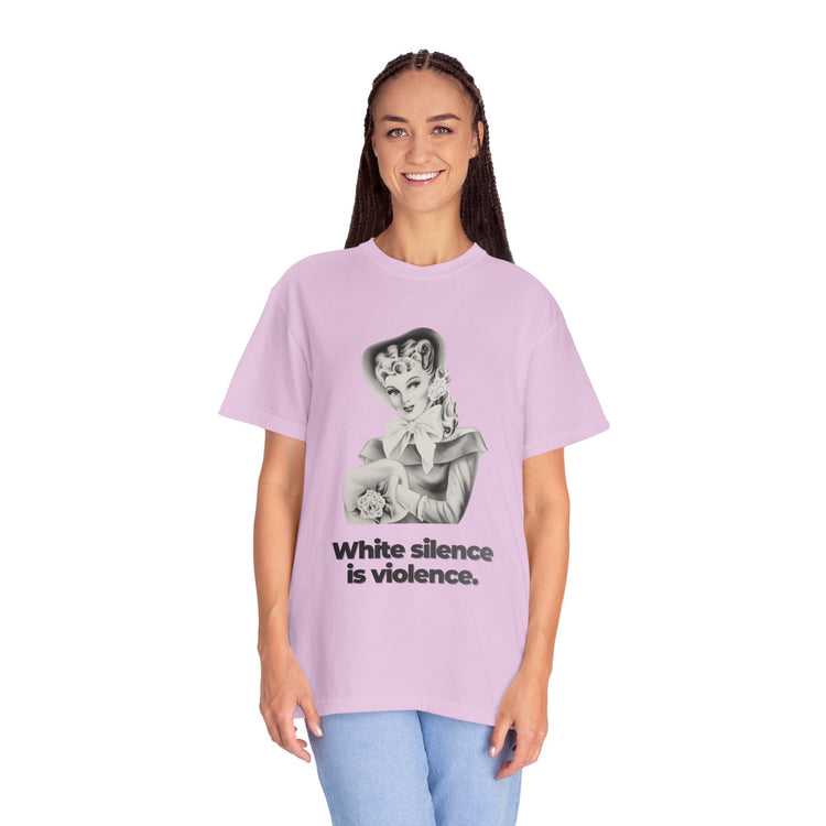 "White Silence is Violence" Vintage Portrait Tee | Activist Apparel | Garment-Dyed Heavyweight Crewneck