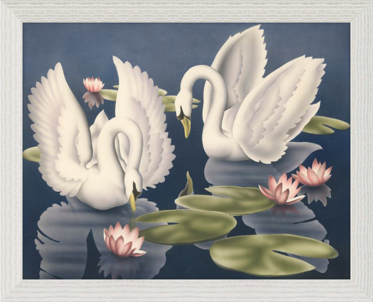 Custom Framed Turner Swans and Lillies | Premium Giclee Print | Vintage Bird Lithograph