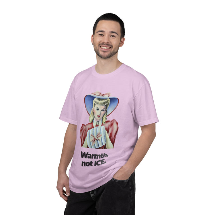 "Warmth, not ICE" Vintage Portrait Tee | Pro-Immigrant Activism | Garment-Dyed Heavyweight Crewneck