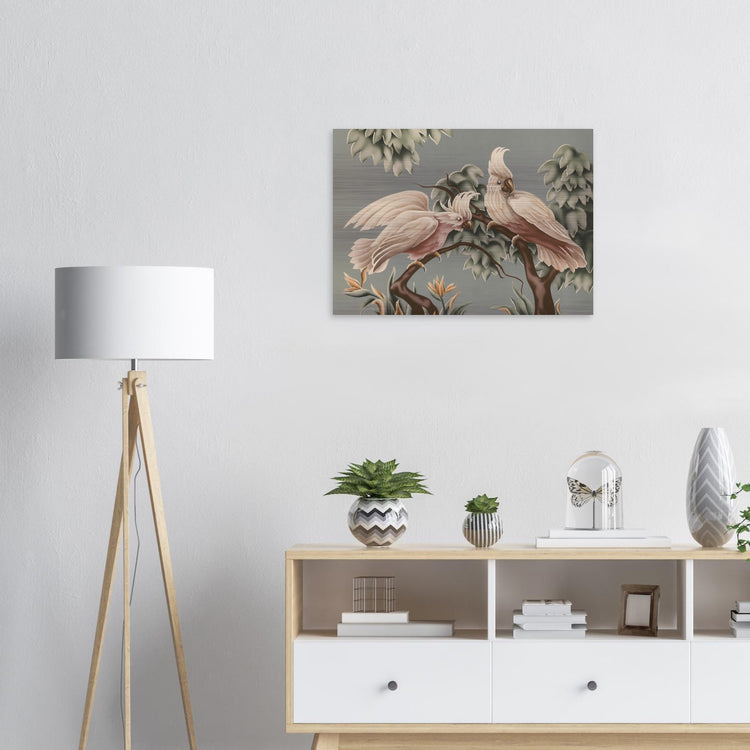 Turner White Cockatoos Brushed Aluminum Print | Vintage Tropical Bird Lithograph Metal Art