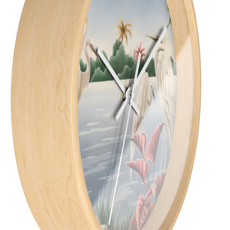 Turner Egrets Wall Clock — Vintage Lakeside Bird Lithograph Home Decor