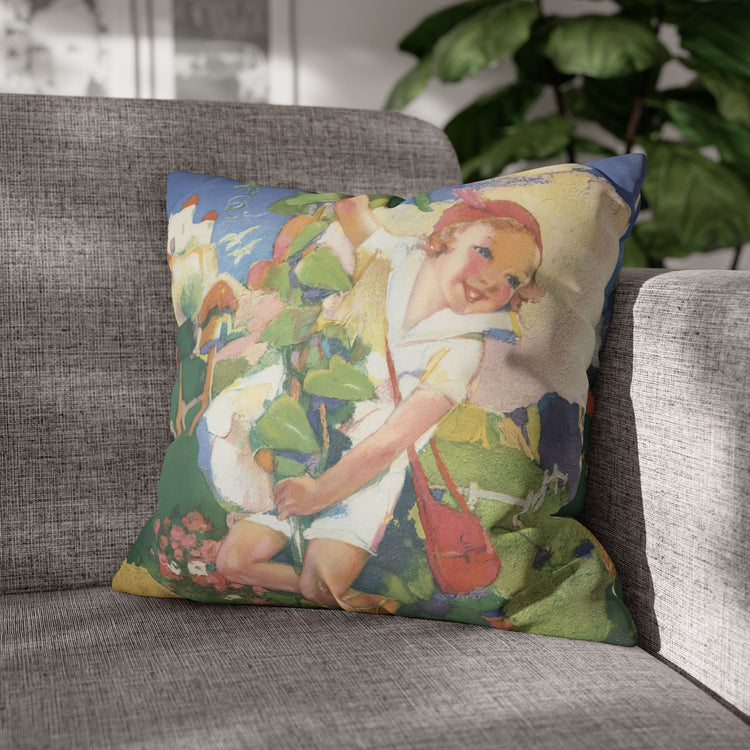 Jack and the Beanstalk by Albert Hencke | Vintage Nursery Illustration | Faux Suede Pillowcase