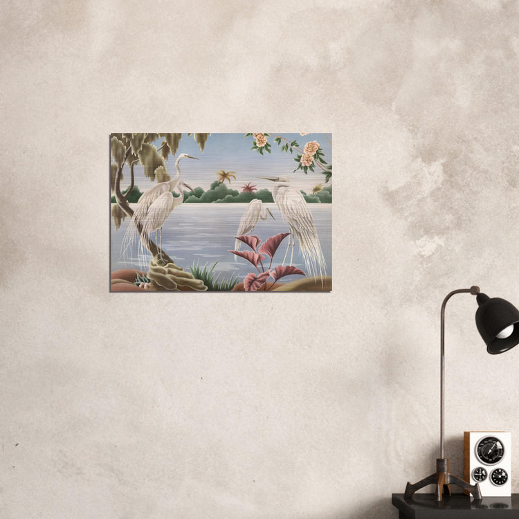 Turner Egrets Brushed Aluminum Print | Vintage Lakeside Bird Lithograph Metal Art