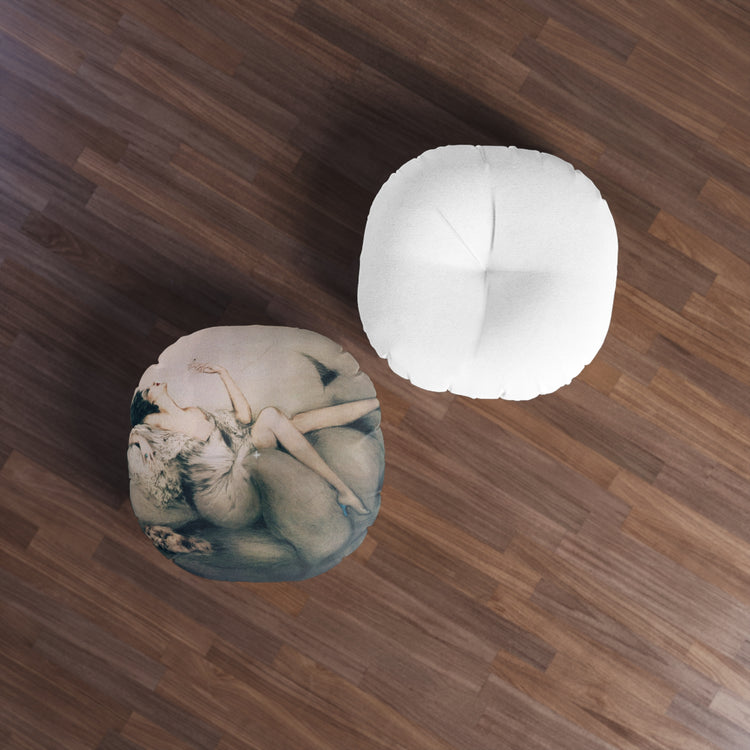 Cigarette Memories by Louis Icart | Round Tufted Floor Pillow | Art Deco Home Decor