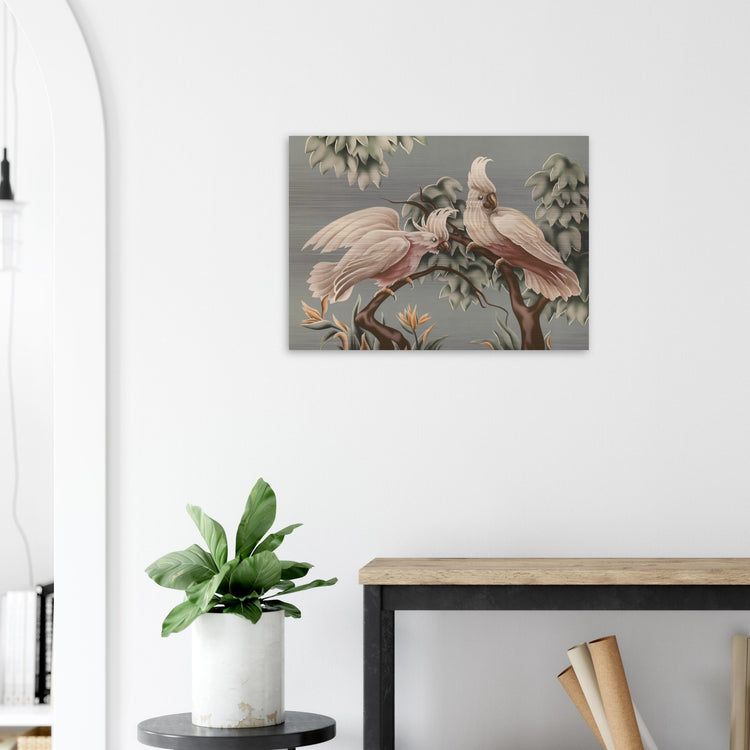 Turner White Cockatoos Brushed Aluminum Print | Vintage Tropical Bird Lithograph Metal Art