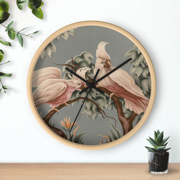 Turner White Cockatoos Wall Clock — Vintage Tropical Bird Lithograph Home Decor