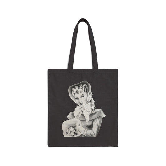 Vintage Romantic Portrait Tote Bag - Lady with Bow | 1940s Turner Art