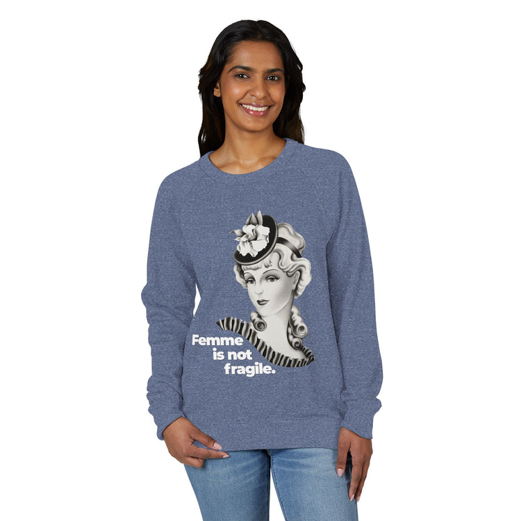 "Femme is Not Fragile" Vintage Portrait Raglan Crewneck | Queer Femme Pride | French Terry Sweatshirt