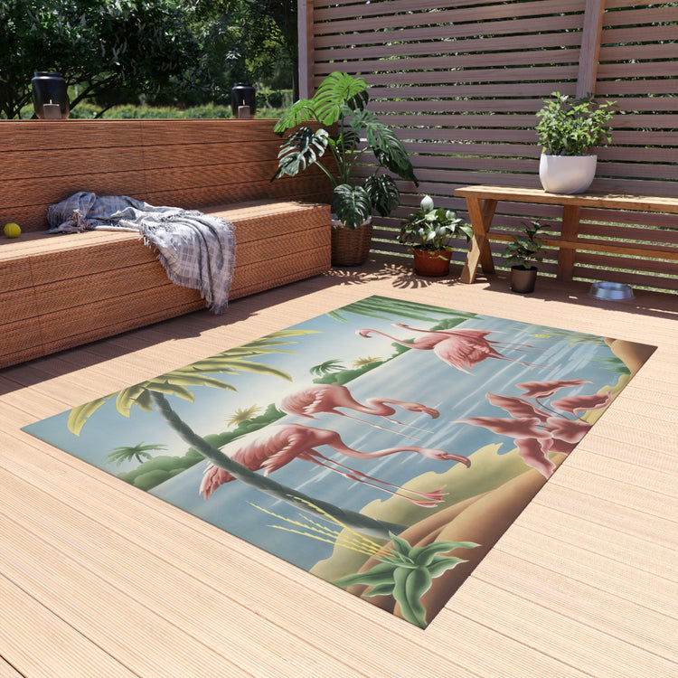 Turner Flamingo Outdoor Rug — Vintage Bird Lithograph Patio Mat