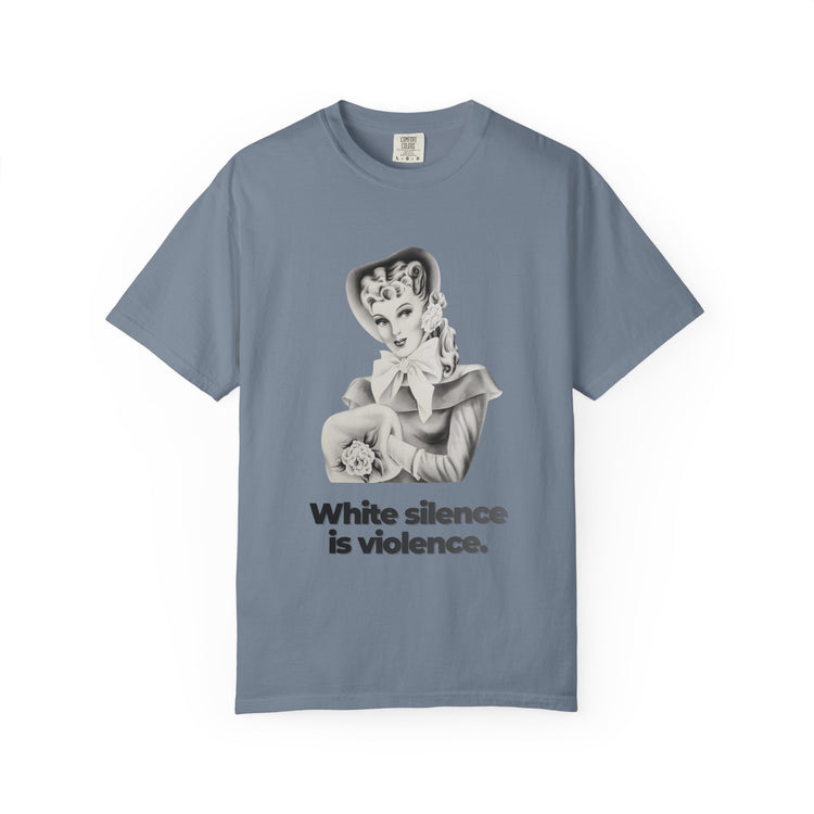 "White Silence is Violence" Vintage Portrait Tee | Activist Apparel | Garment-Dyed Heavyweight Crewneck