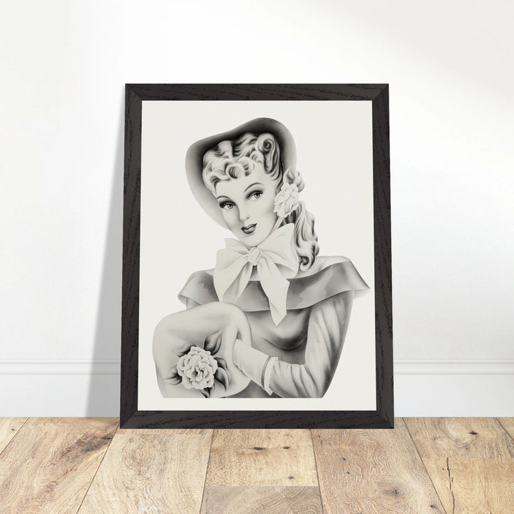 Vintage Romantic Portrait - Portrait with Bow | 1940s Turner Airbrushed Art