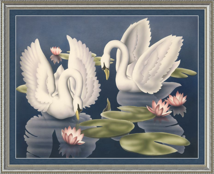 Custom Framed Turner Swans and Lillies | Premium Giclee Print | Vintage Bird Lithograph
