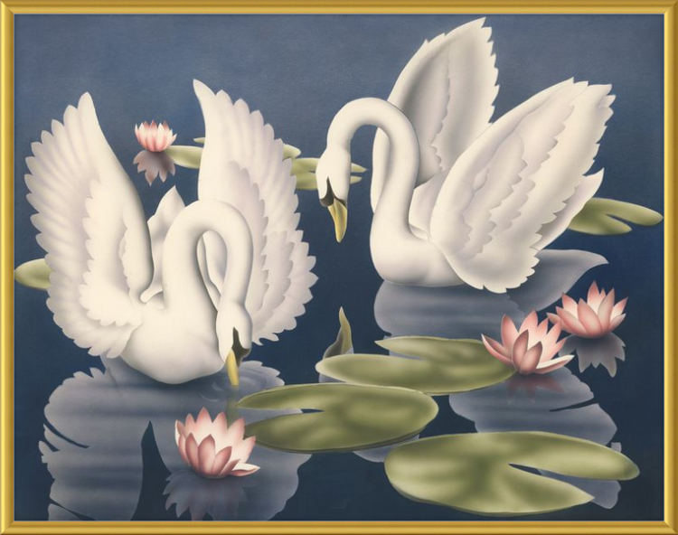 Custom Framed Turner Swans and Lillies | Premium Giclee Print | Vintage Bird Lithograph
