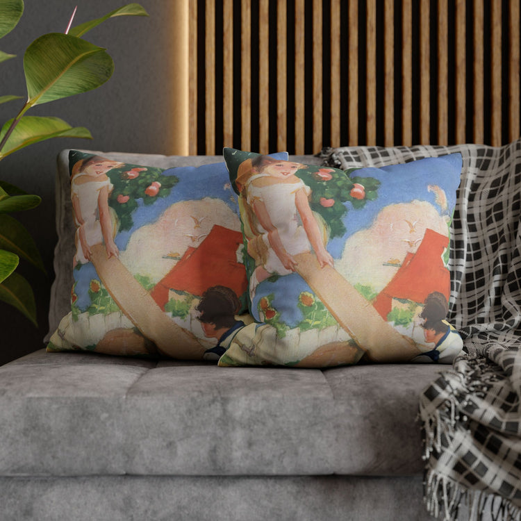 See Saw by Albert Hencke | Vintage Nursery Illustration | Faux Suede Pillowcase