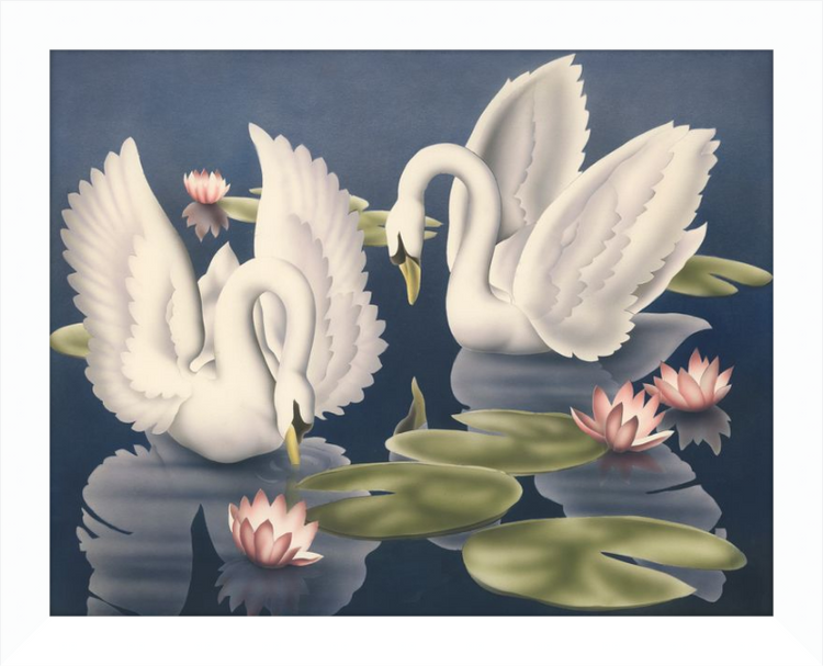 Custom Framed Turner Swans and Lillies | Premium Giclee Print | Vintage Bird Lithograph