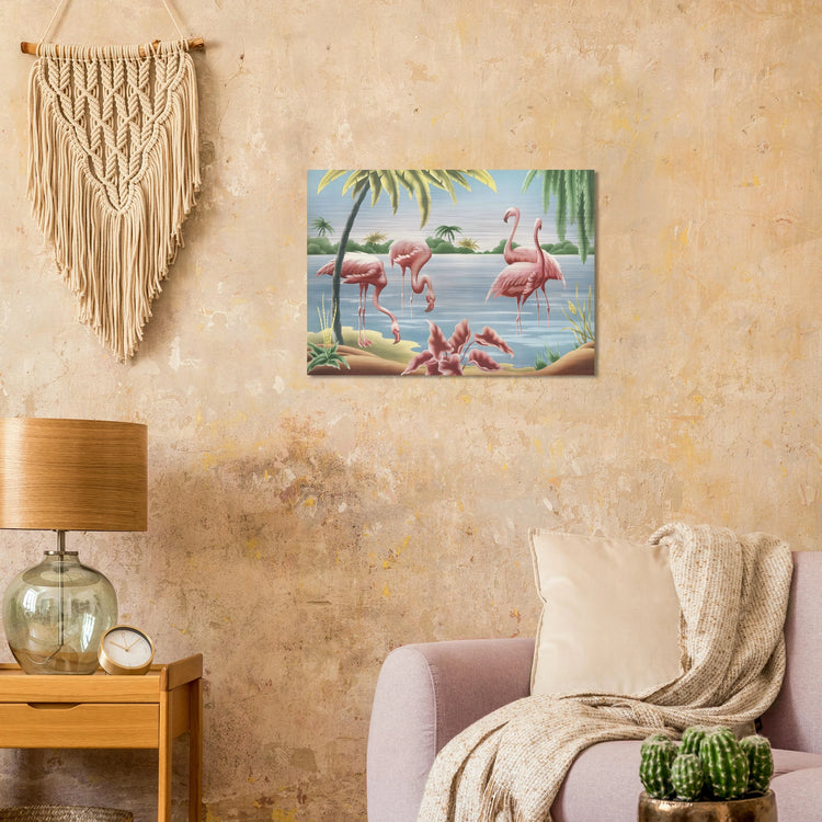 Turner Flamingo Brushed Aluminum Print | Vintage Tropical Bird Lithograph Metal Art