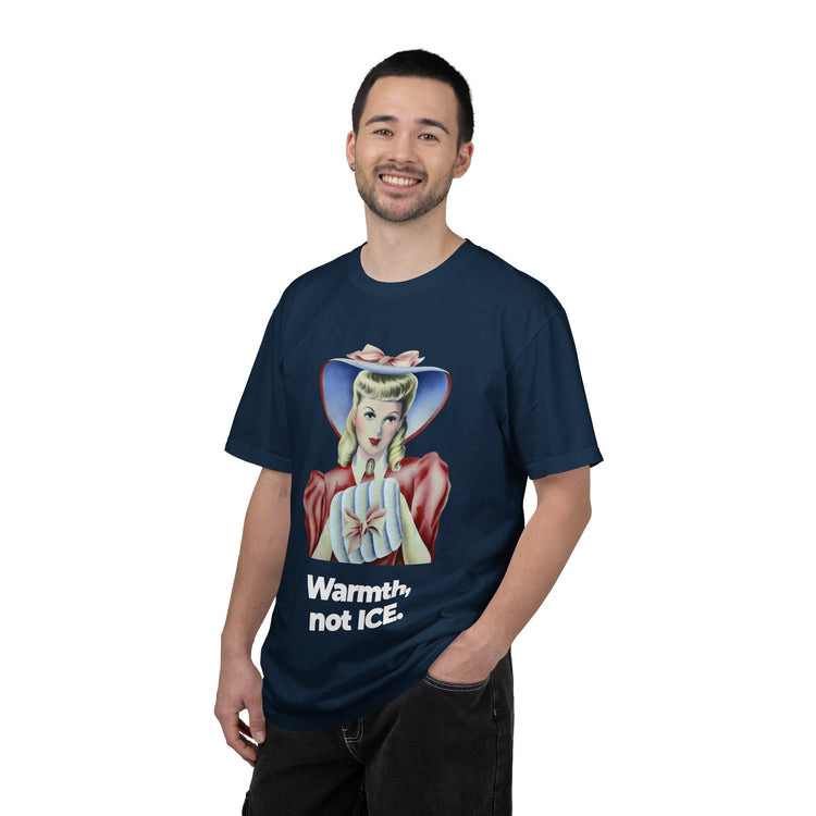 "Warmth, not ICE" Vintage Portrait Tee | Pro-Immigrant Activism | Garment-Dyed Heavyweight Crewneck