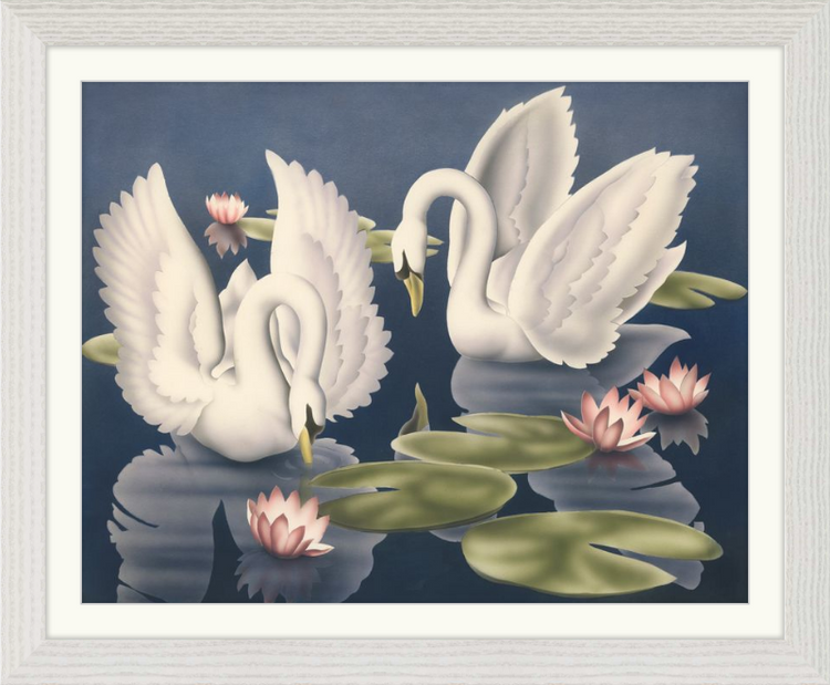 Custom Framed Turner Swans and Lillies | Premium Giclee Print | Vintage Bird Lithograph