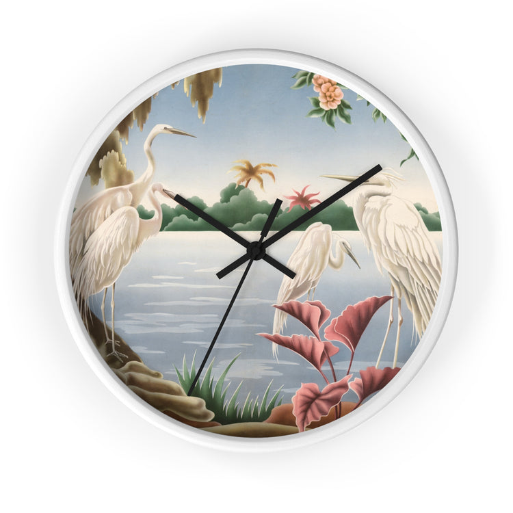 Turner Egrets Wall Clock — Vintage Lakeside Bird Lithograph Home Decor