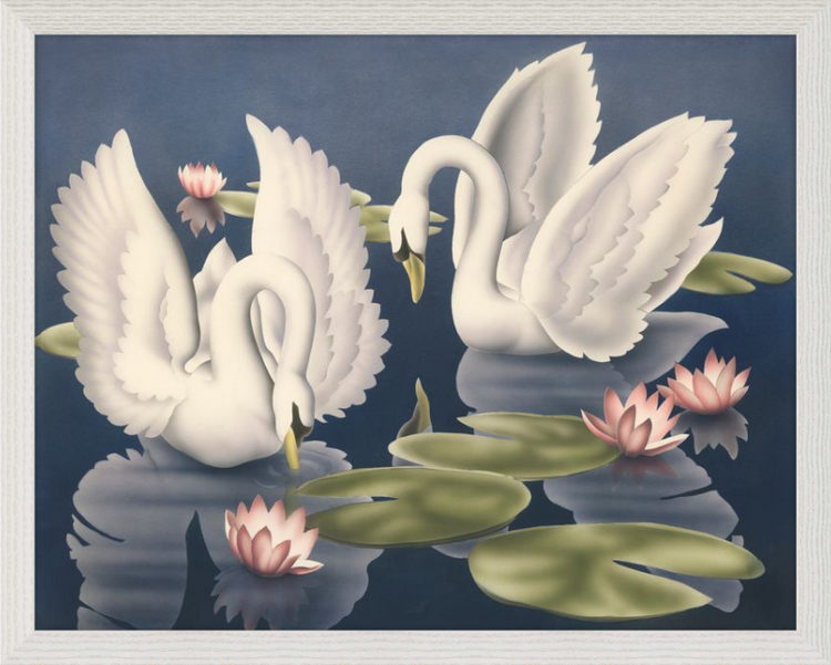Custom Framed Turner Swans and Lillies | Premium Giclee Print | Vintage Bird Lithograph